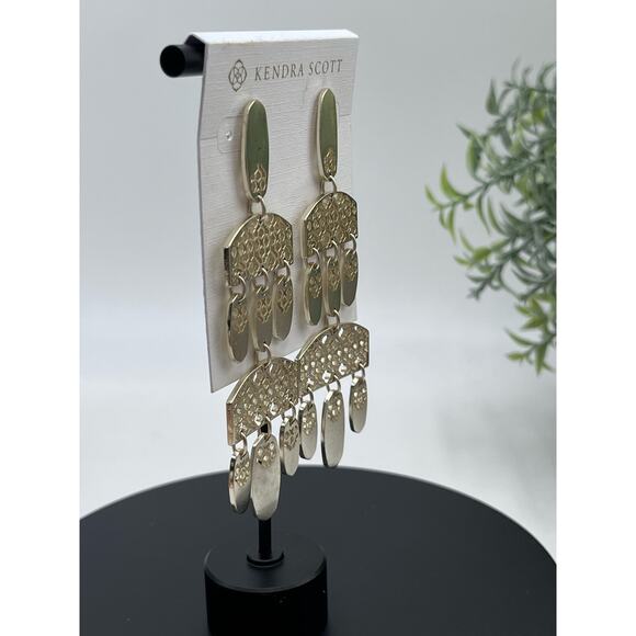 Kendra Scott Emmet Matte Gold Plated Filigree Dangle Earrings New - Picture 16 of 16